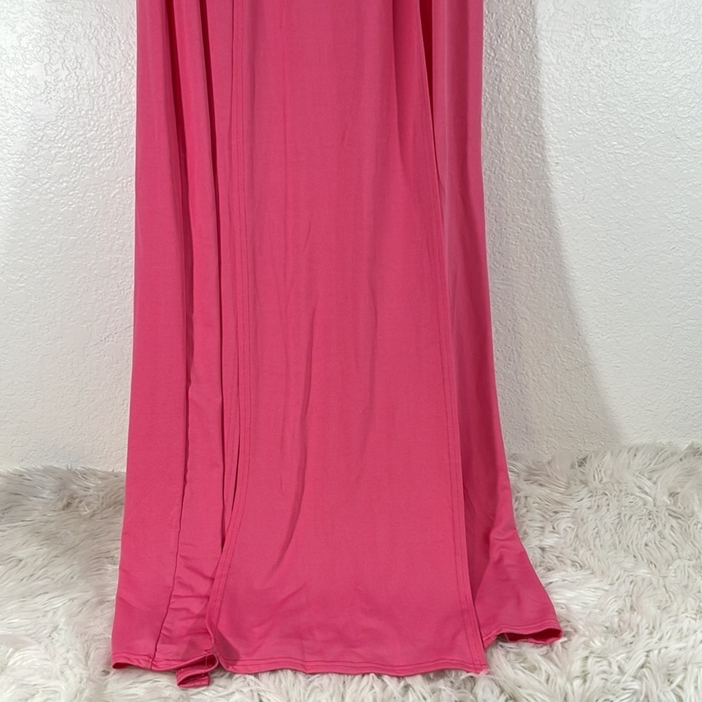 BOOHOO Recycled Slinky Double Split Maxi Skirt Hot Pink Size 2 New - Picture 3 of 11